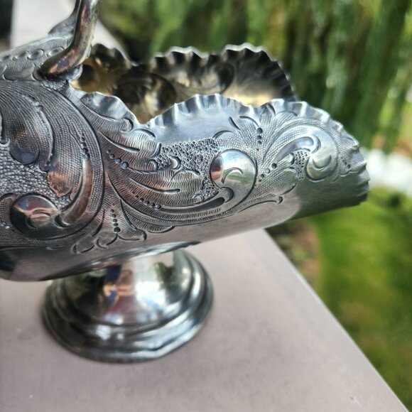 Antique Victorian Silver Plate Ornate Coal Scuttle Nut Dish Sugar Scoop 19th C - Picture 3 of 8